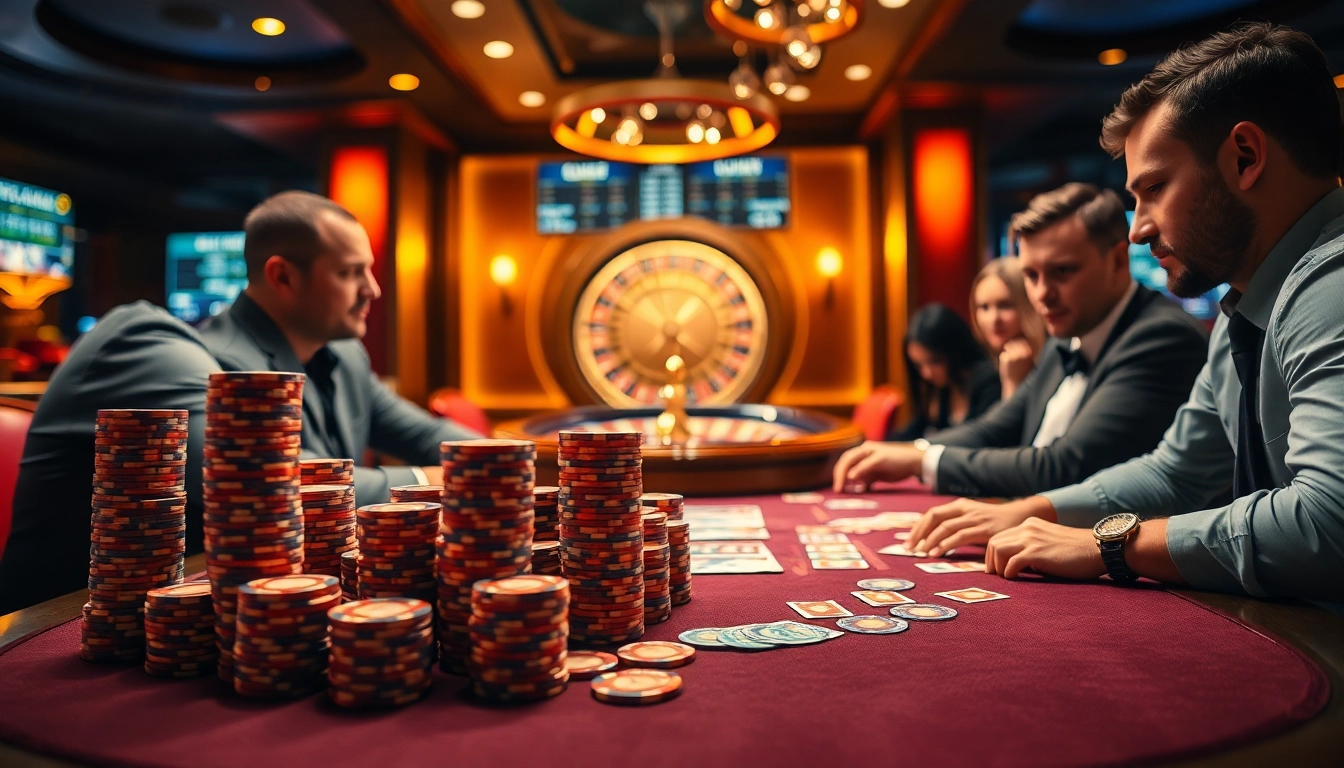 Players strategizing in poker at a luxurious casino table highlighting Vaoluoi Tv gaming experience.