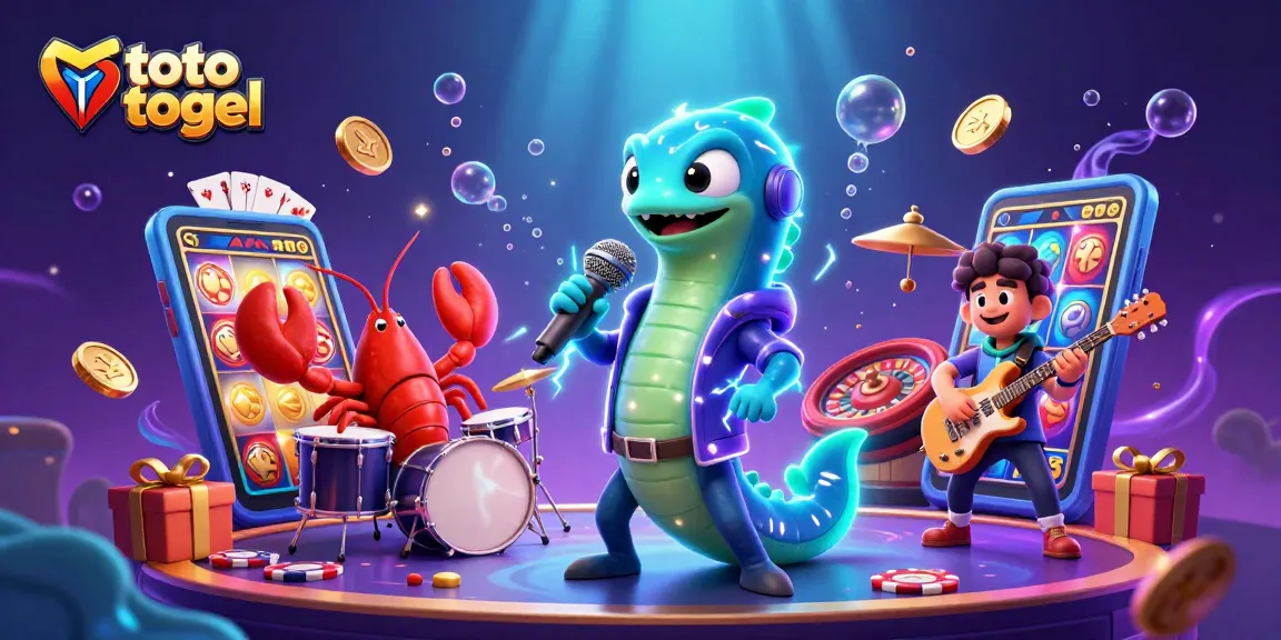 Ilustrasi 3D yang memperlihatkan toto togel dengan karakter ikan belut listrik sebagai DJ dan band pendukung