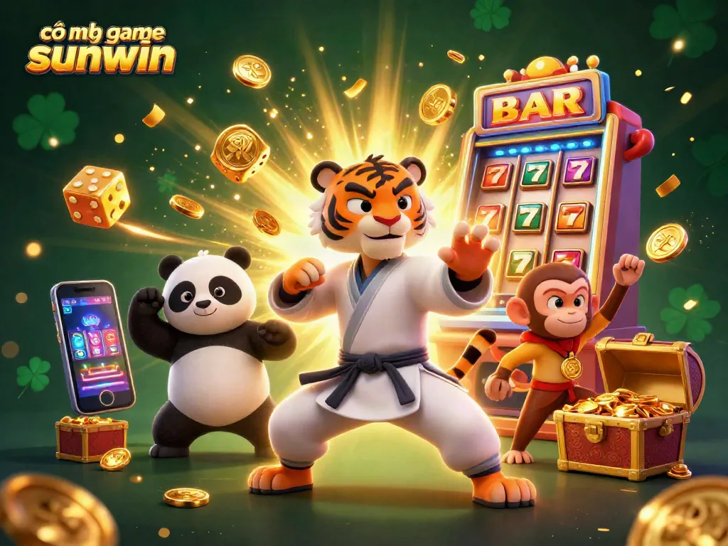 Experience cổng game sunwin with a thrilling jackpot scene featuring playful characters and vibrant casino elements.