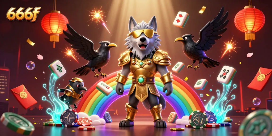 Experience thrilling gameplay at 666f with Odin wolf and ravens amidst vibrant casino elements.