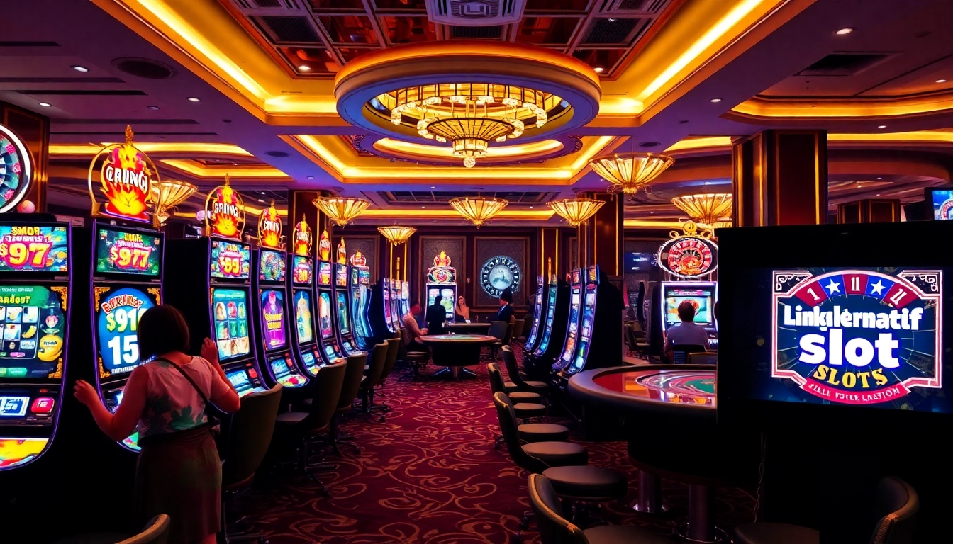 Experience the excitement of link alternatif slot with vibrant slot machines in a luxurious casino setting.