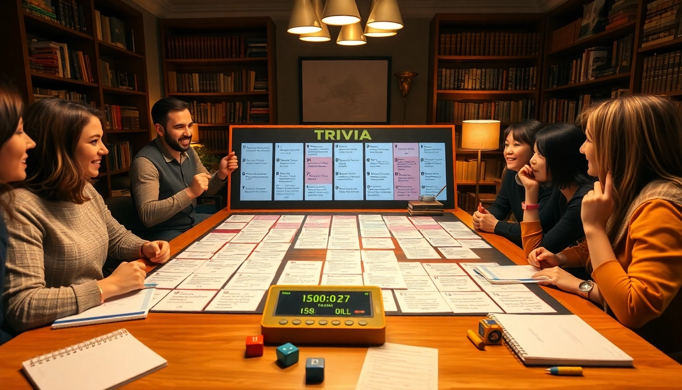 Engaging scene of a trivia game showcasing general knpwledge in a cozy living room.