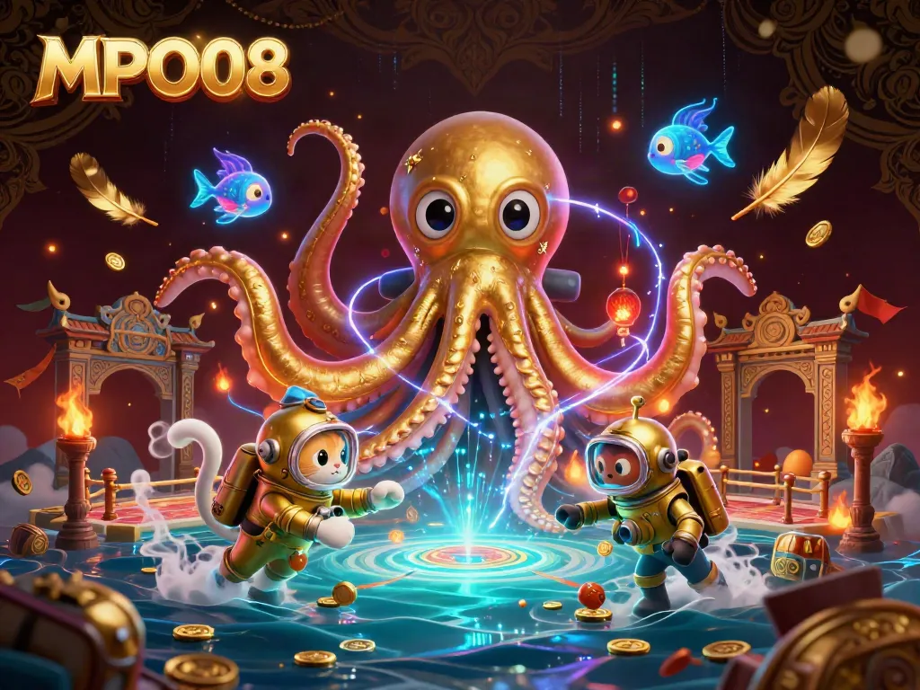 MPO08 invites players to engage in vibrant online casino action with a captivating kraken-themed scene.