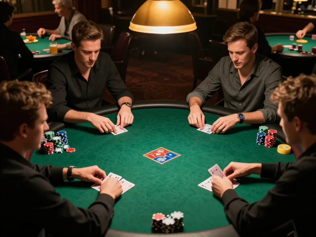 lc88 players engaged in a high-stakes poker game at a vibrant home gathering