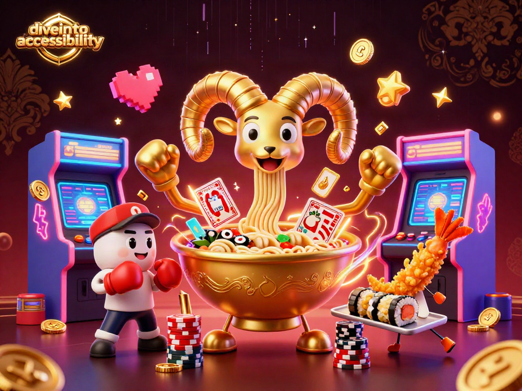 Diveintoaccessibility showcases a dynamic casino scene with creative characters engaging in classic gaming excitement.