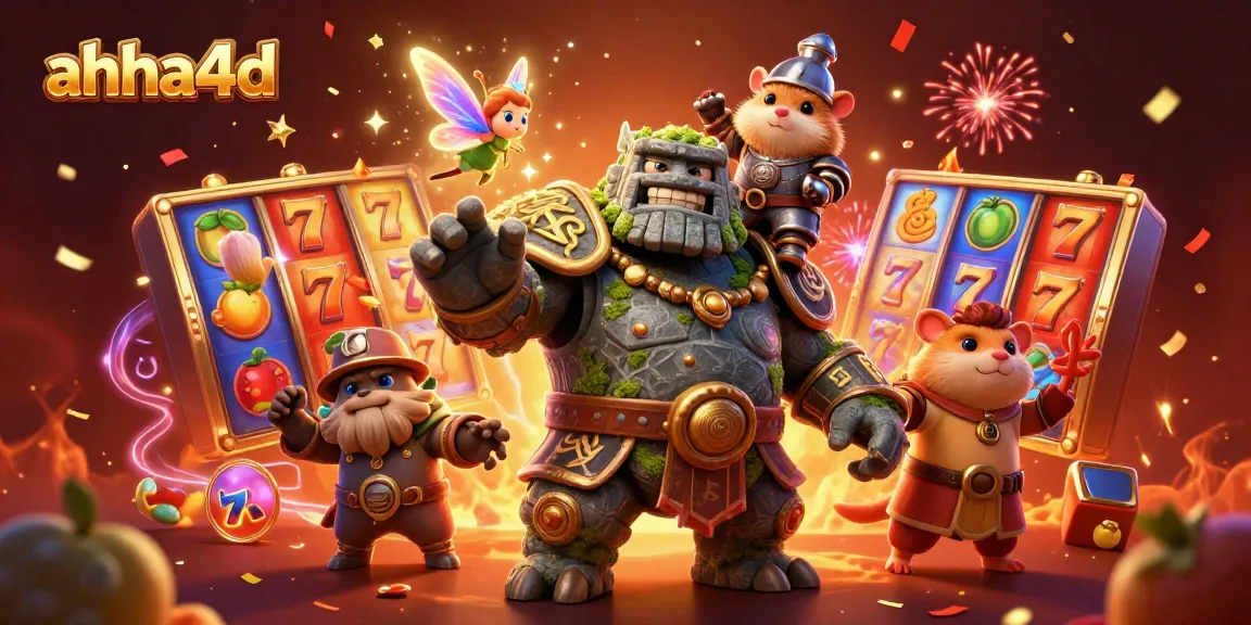 Experience the excitement of ahha4d with vibrant slot reels and magical characters in an exhilarating casino scene.