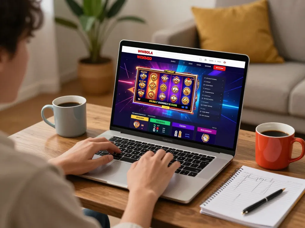 Engage in WWBOLA online gaming platform with vibrant visuals in a cozy home setting