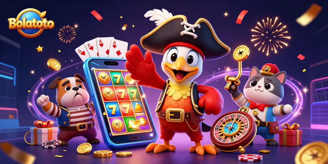 Bolatoto showcases a vibrant pirate-themed casino scene with charismatic characters and dynamic casino elements.