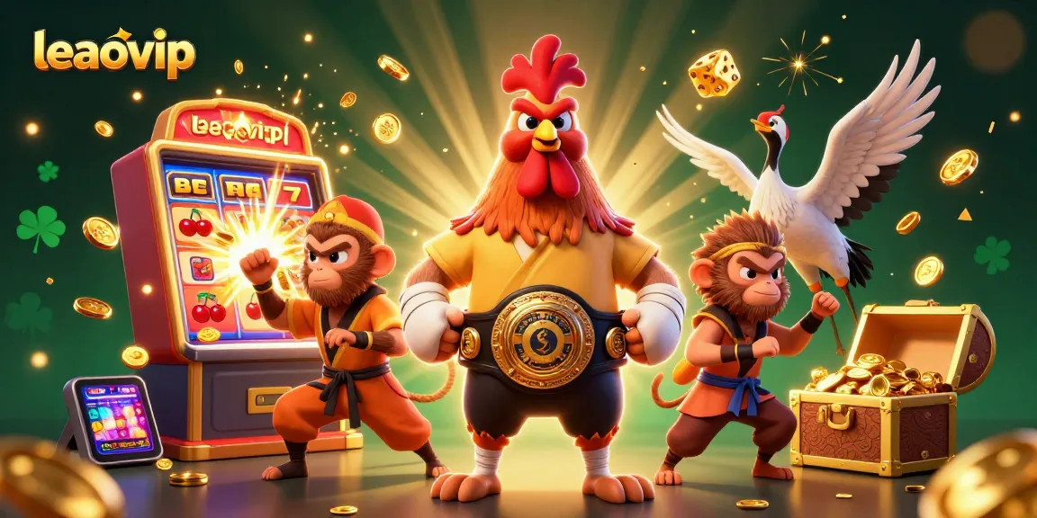 Experience thrilling gameplay at leaovip with a vibrant 3D illustration of casino excitement and winnings.