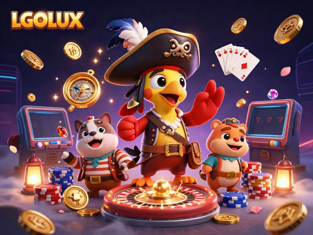 Experience thrilling gameplay at LGOLUX with pirate characters amid cascading treasures.
