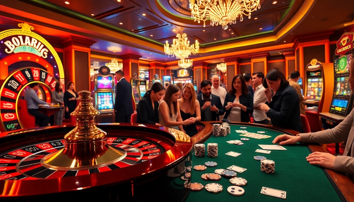 KTPJITU evokes excitement at a luxury casino with players around roulette and slot machines.
