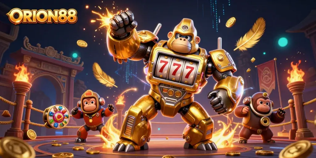 Experience exciting wins with ORION88's dynamism illustrated in vibrant casino 3D art.