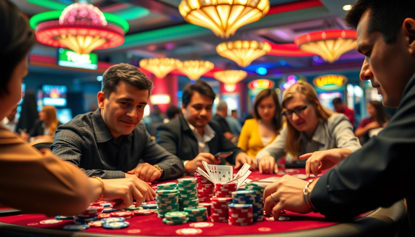 Menampilkan situs togel di kasino dengan pemain penuh semangat dan suasana ramai.