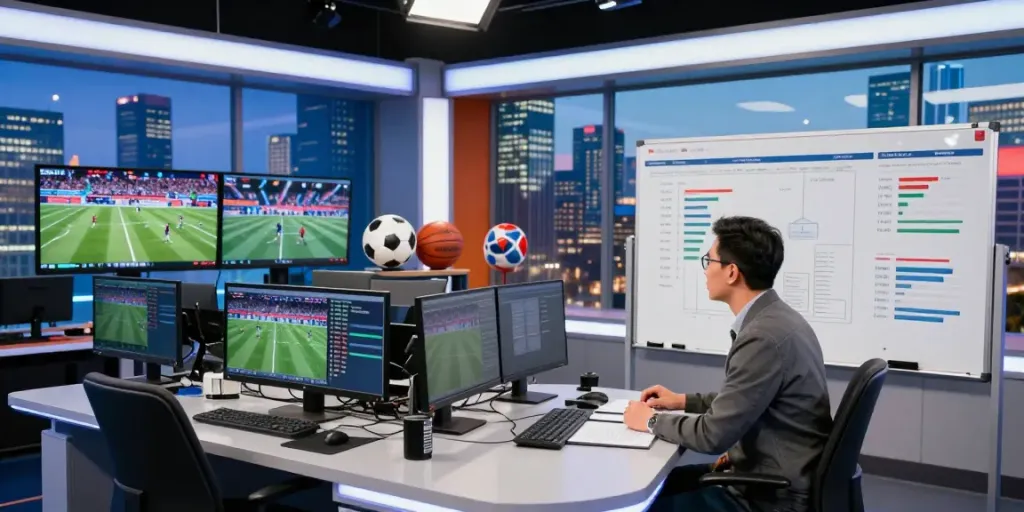 Engaging sports analysis scene featuring jebolwd with data displays and live match footage.