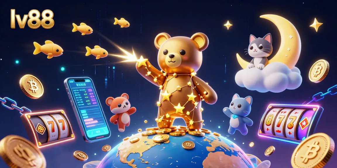 Experience thrilling gaming with lv88, showcasing a vibrant casino scene featuring starry characters and digital elements.