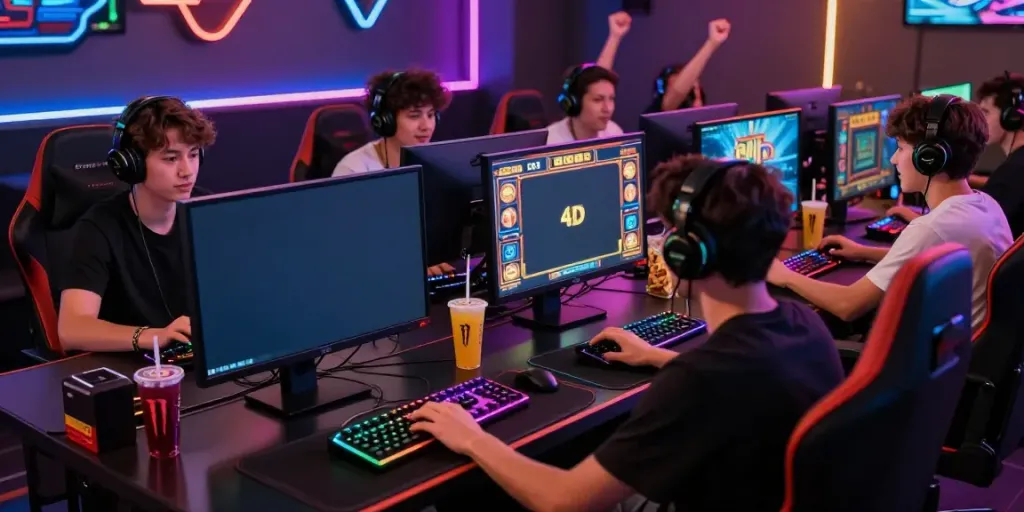 Players enjoying a thrilling slot 4d gaming session in a vibrant lounge.