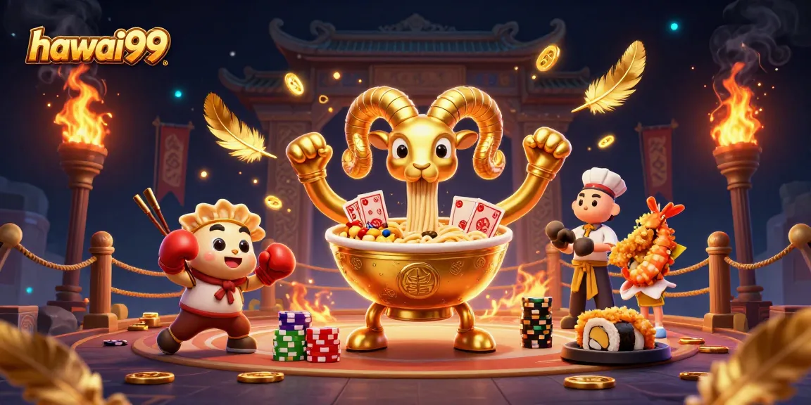 Experience the excitement at hawai99 with a vibrant casino-themed illustration featuring dynamic gaming characters.