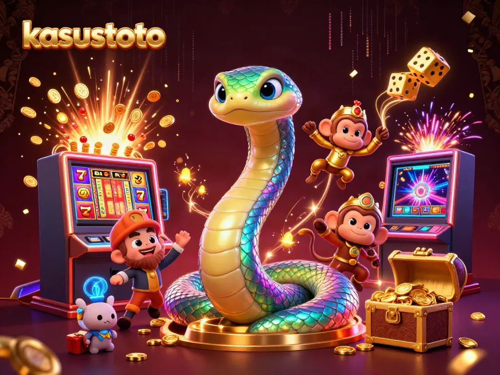 Memenangkan jackpot di kasustoto dengan mesin slot gila yang dipenuhi cahaya dan simbol berlimpah.
