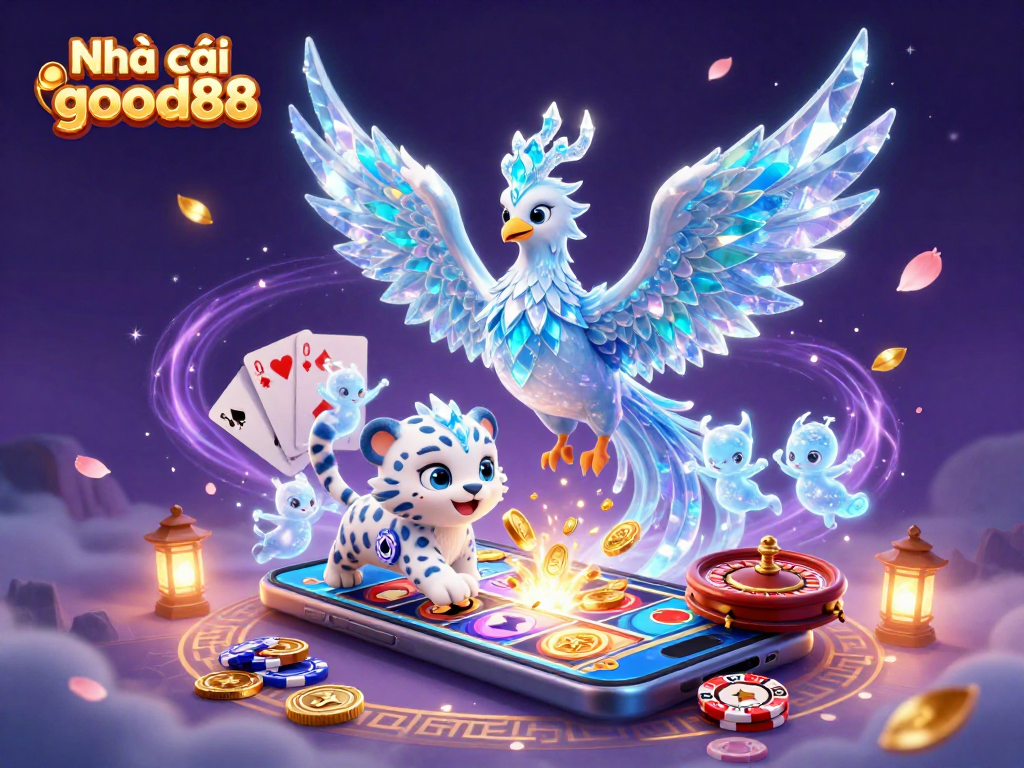 Play slots with Nhà cái good88 in a dynamic casino scene featuring colorful elements and characters.