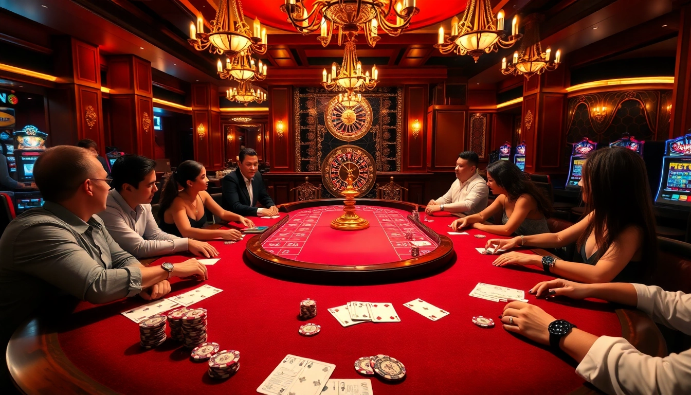 Players enjoying an immersive poker experience at Trang chủ 888new, surrounded by vibrant casino elements.