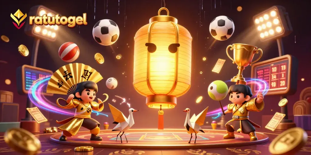 Experience ratutogel excitement with a golden lantern spirit and dynamic gambling elements.