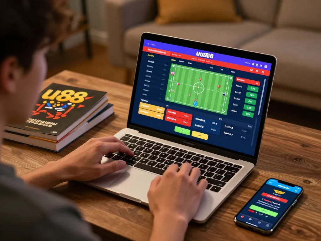 Engaging with the uu88 love casino app on a laptop while strategizing betting.