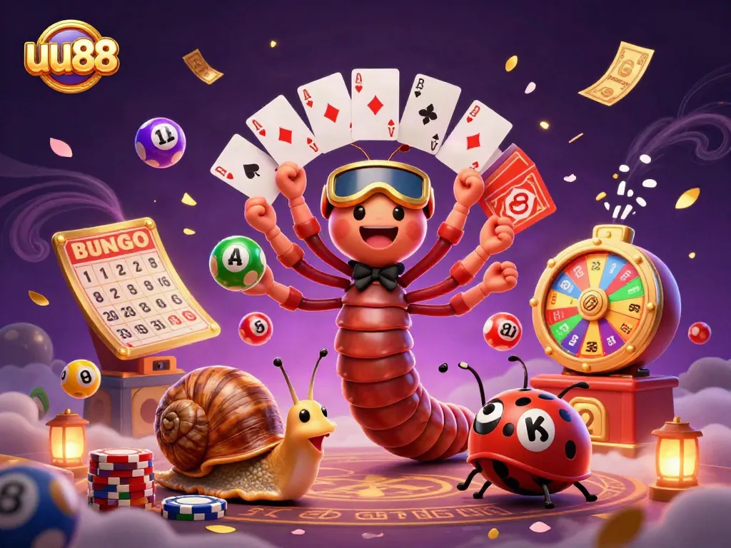 uu88 casino action scene with 3D cartoon characters illustrating vibrant gaming activity