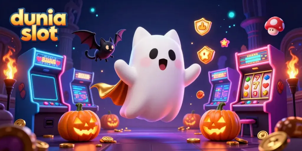 Tampilkan dunia slot yang mengasyikkan dengan karakter kucing hantu dan kelelawar di kasino hantu.