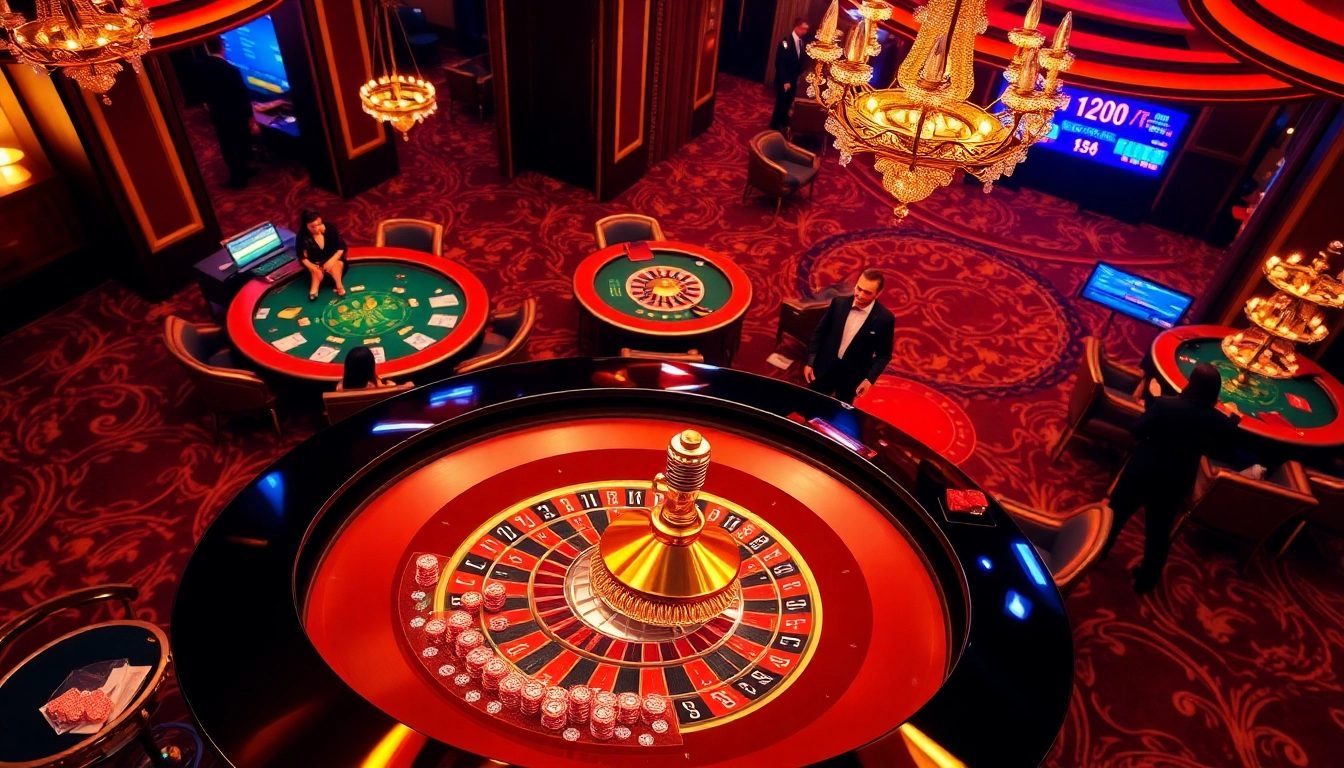 Experience an exciting game at SKY88 casino with glamorous players and lavish decor.