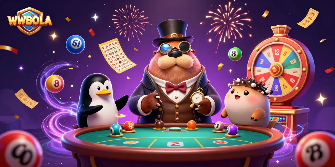Menghadapi kemenangan di WWBOLA dengan karakter ceria lotong dan dealer penguin dalam permainan slot.