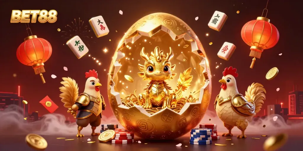 Engage in thrilling gameplay at BET88's colorful casino with vibrant characters and festive elements.