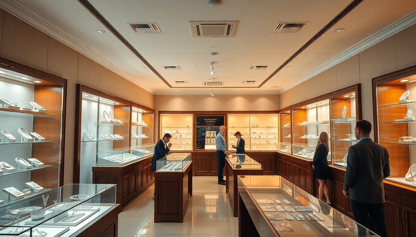 Acquistare compro argento in un negozio luminoso e professionale con espositori di metalli preziosi