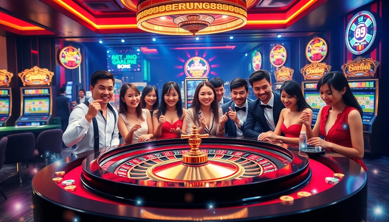 Berlian888's vibrant online casino atmosphere with players enjoying luxury roulette gaming.