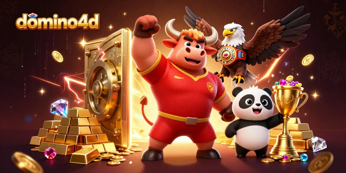 Menangkan domino4d dengan hadiah jackpot berlimpah, simbol keberuntungan, dan suasana kasino yang menarik.
