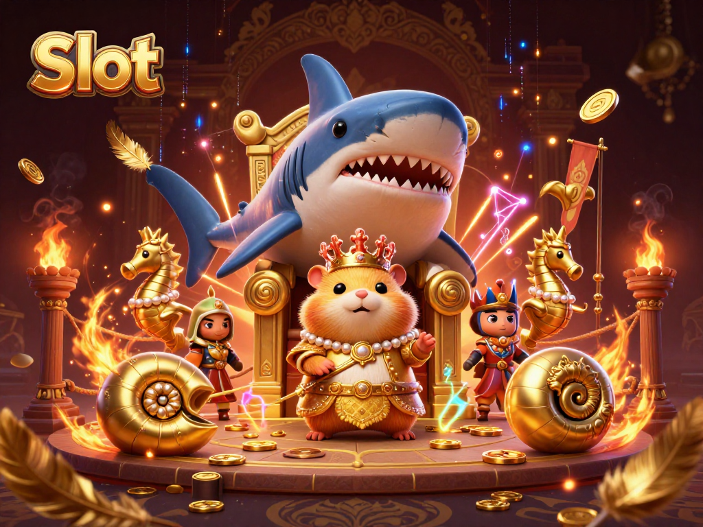 Spin the reels for big wins on Slot, showcasing a fierce hamster king and royal guards in a glamorous casino.