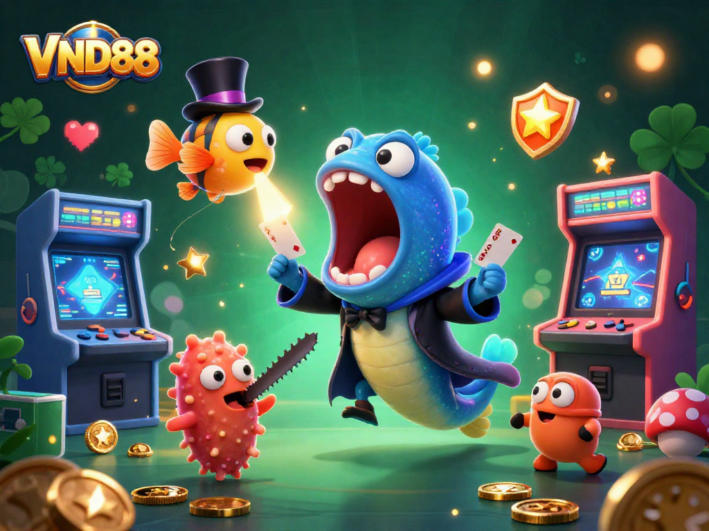 Experience thrilling magic at VND88, featuring an eel magician, spotlight anglerfish, and more in this vibrant casino scene.