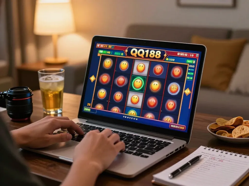 Pemain yang terlibat mengalami QQ188 Slot di laptop di ruang tamu yang nyaman, menampilkan permainan yang dinamis.