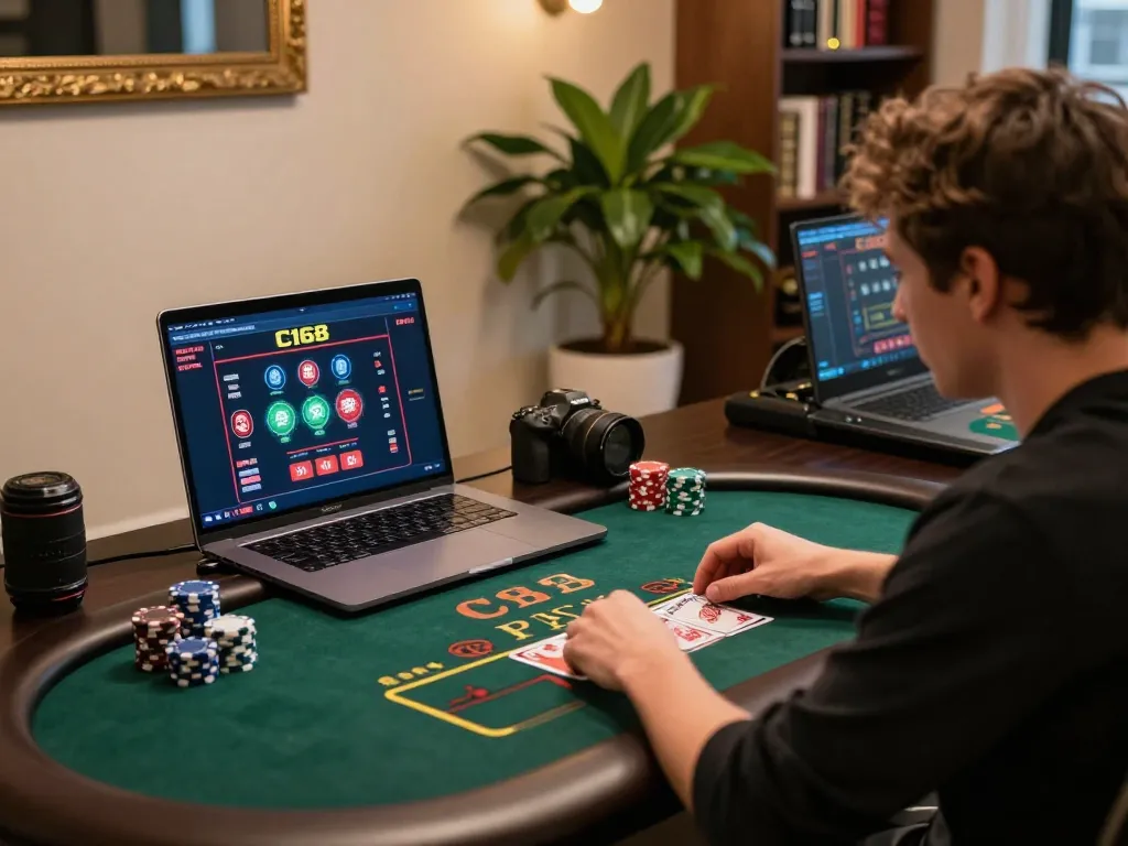 Player engaging in online casino gameplay at https://c168b.com/, focused on live dealer interaction