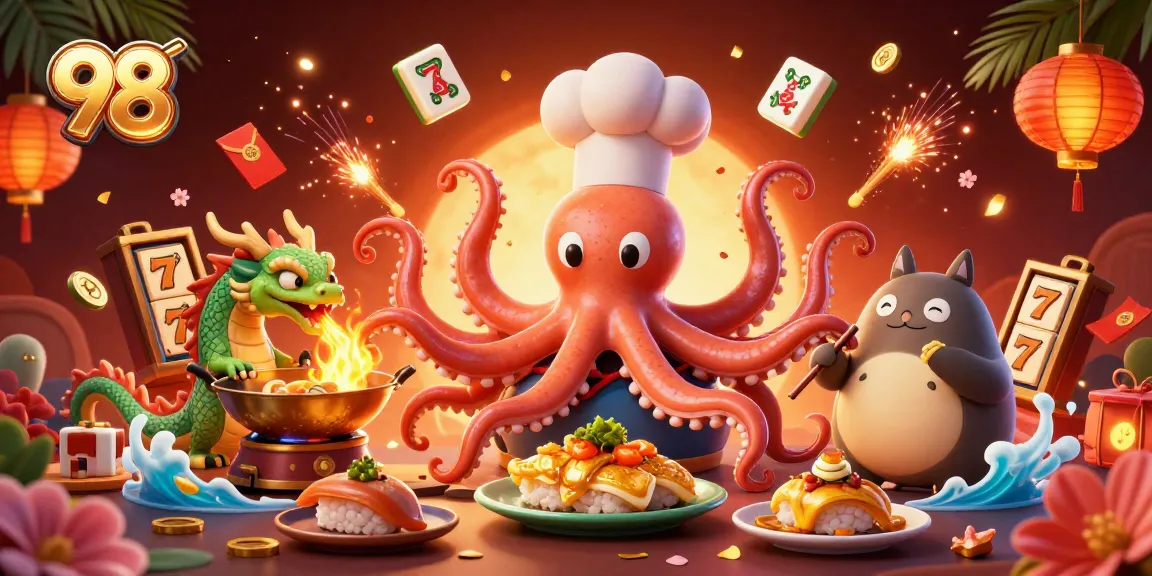 Celebrate wins at 98, where the colorful characters enjoy jackpots, dragons, and fireworks!