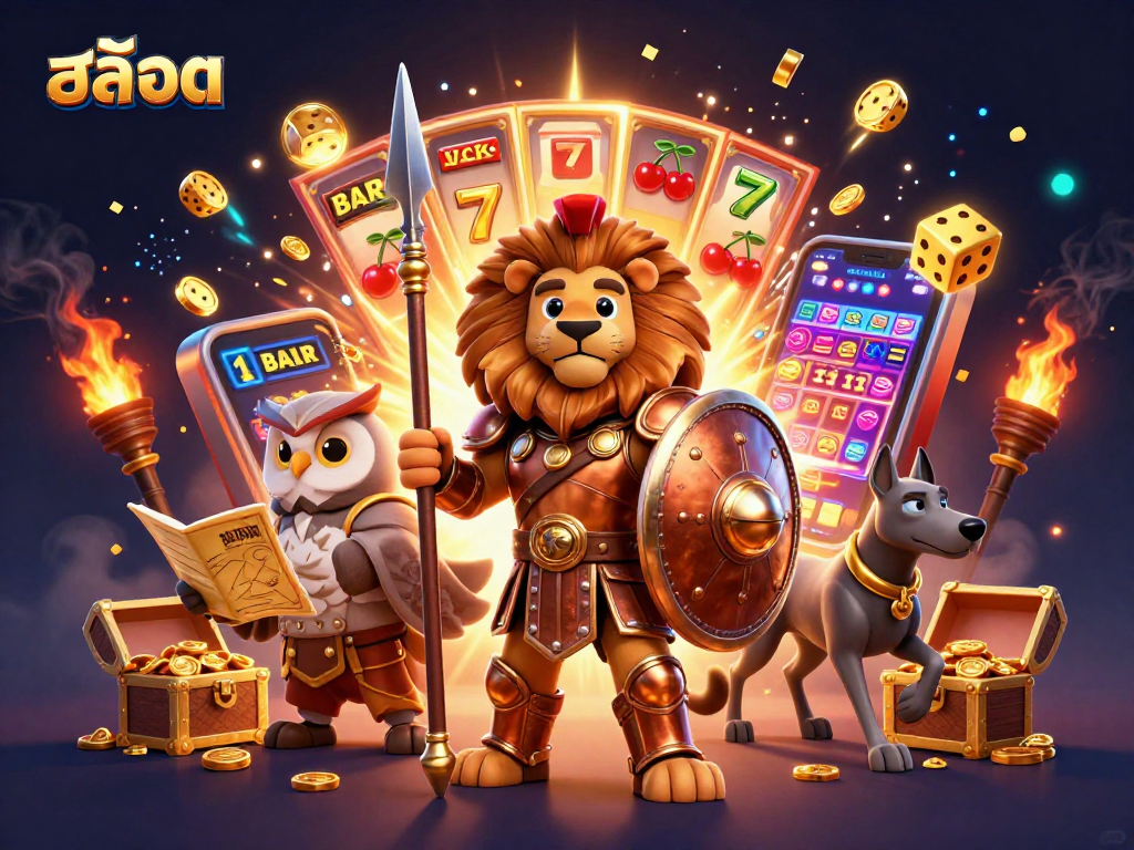 Experience the excitement of สล็อต with a dynamic 3D illustration showcasing lively casino elements and characters.
