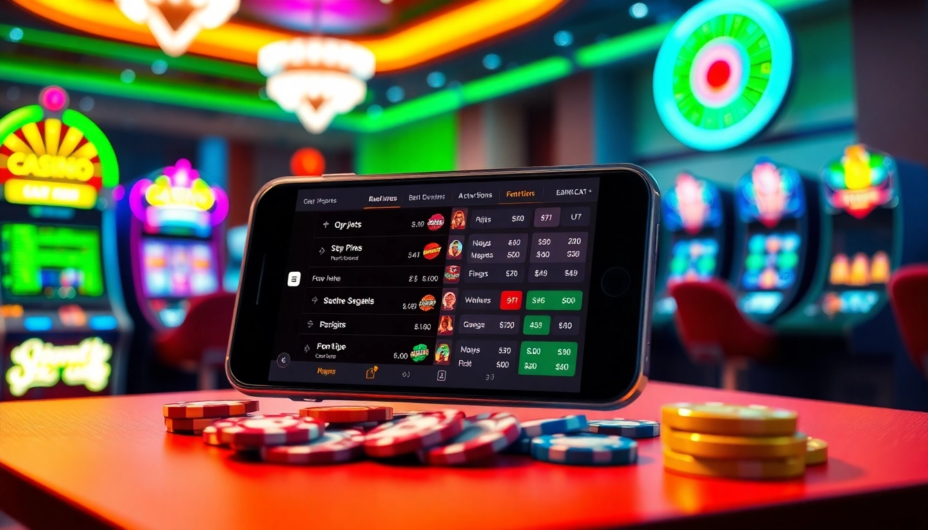 Dynamic online gaming experience at https://057789.com/ featuring a smartphone display with casino games and vibrant betting options.