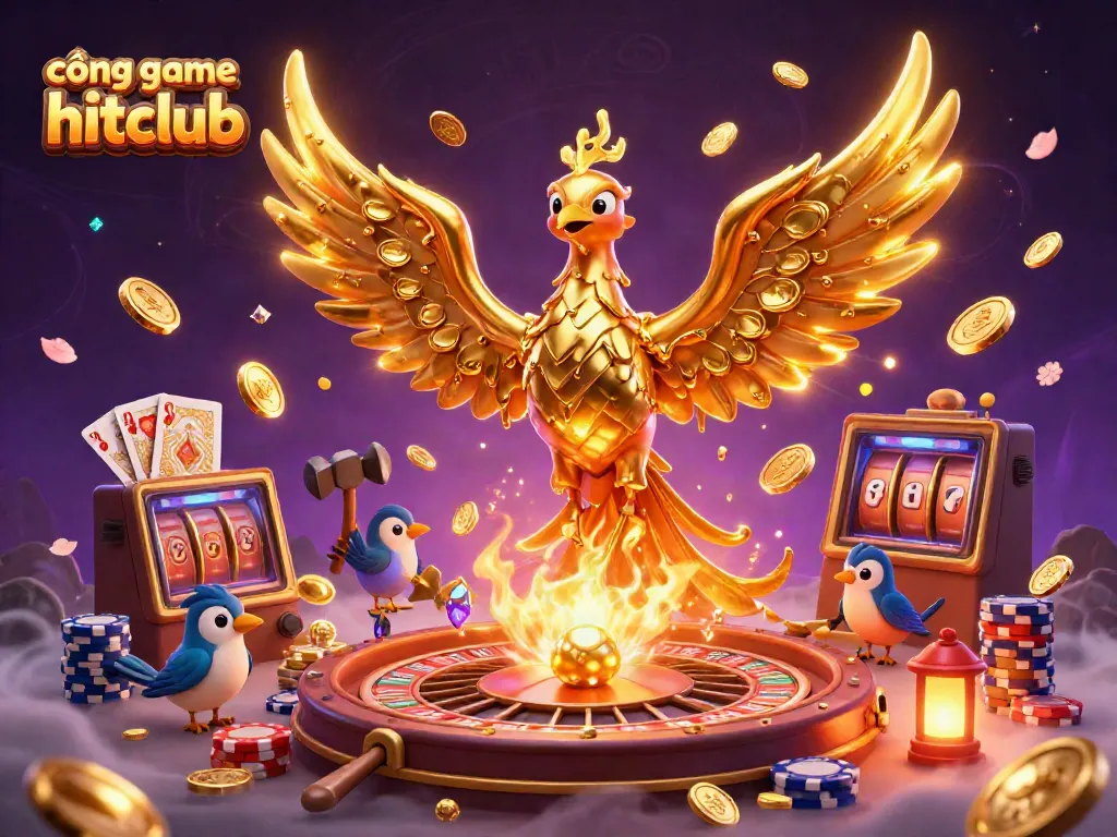 Engage in exciting gaming experiences at cổng game hitclub with dynamic visuals showcasing golden phoenix and casino elements.