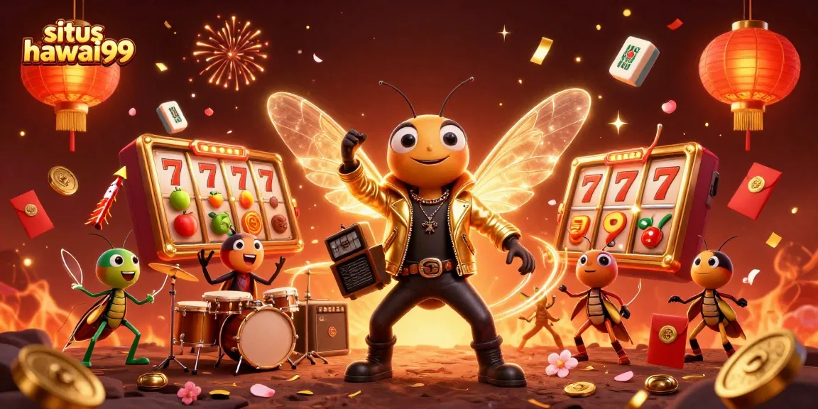 Engage with situs hawai99 through a dynamic celebration of slot games, showcasing 3D cartoon characters in an exciting atmosphere.