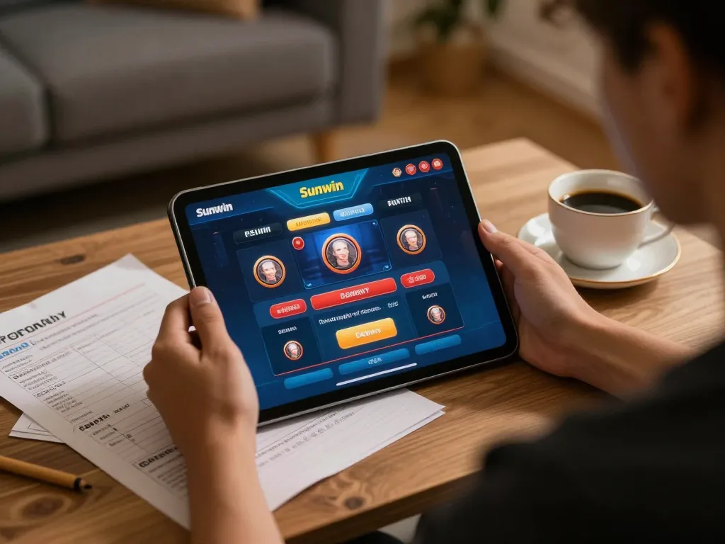 Engage with Sunwin casino through a focused online gaming session in a cozy setting.