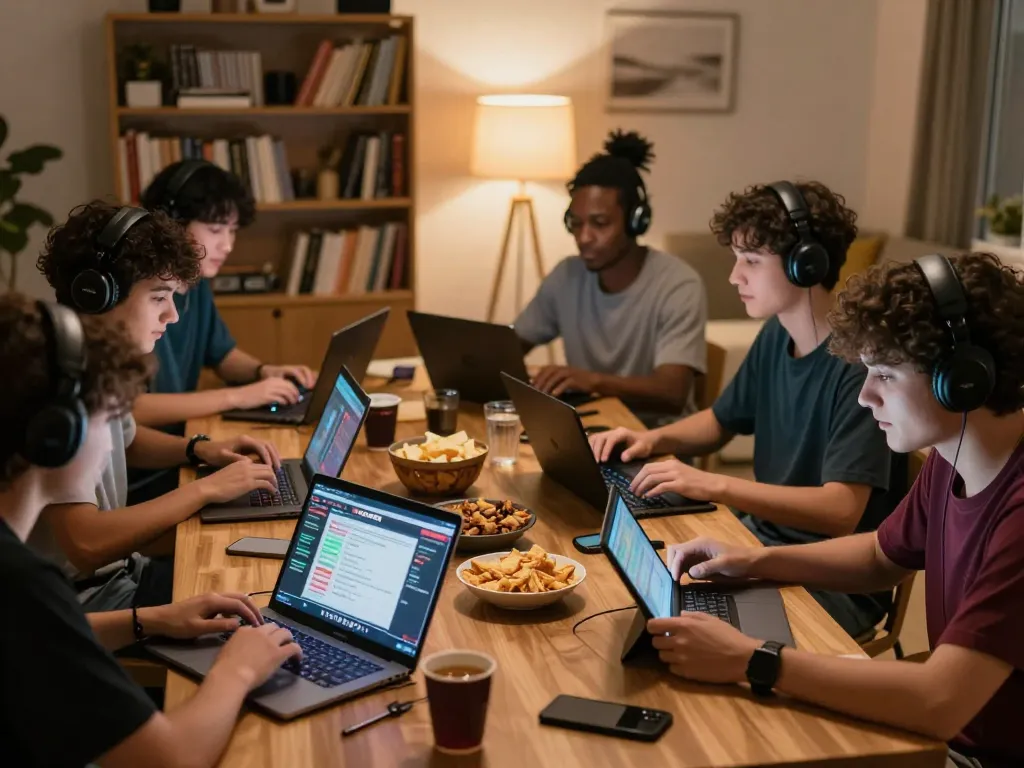 Players enjoying the exciting action of VENOM889 idle-RPG in a cozy home setup, focusing on strategy and engagement.