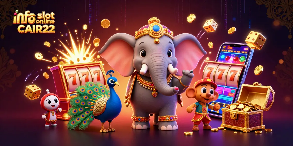 Spin jackpots with info slot online CAIR22 featuring vibrant 3D elephant and casino elements.