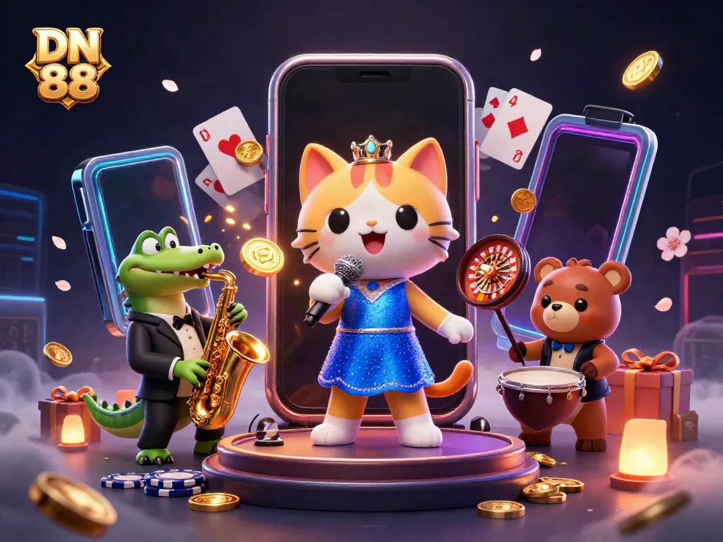 Experience thrilling games at DN 88 with a lively jazz performance and dynamic casino elements