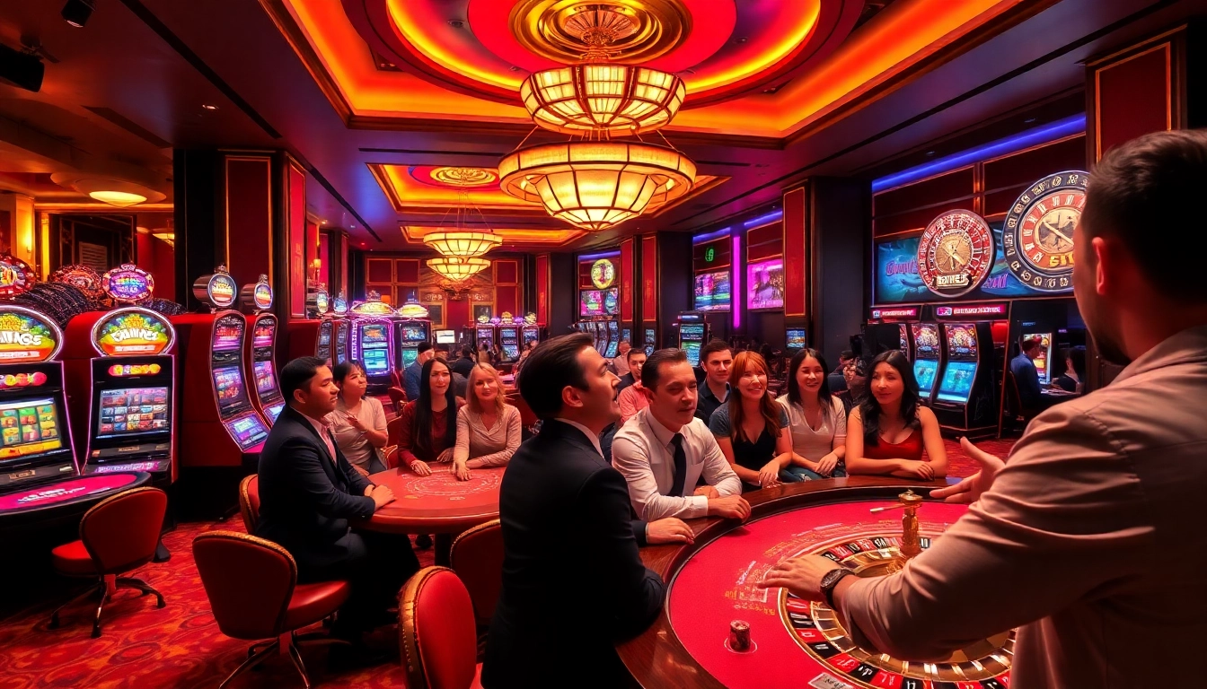 Experience the thrill of BJ66 casino gaming with vibrant atmosphere, tables, and chips.