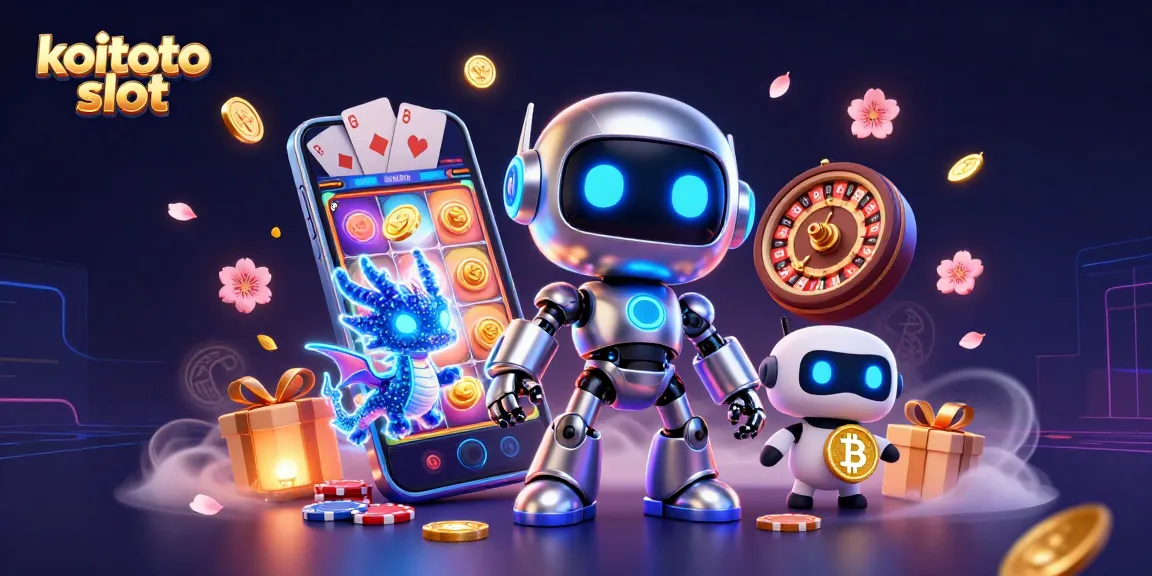 Grafik menarik koitoto slot menampilkan robot cyberpunk dan naga AI digital dalam suasana kasino.
