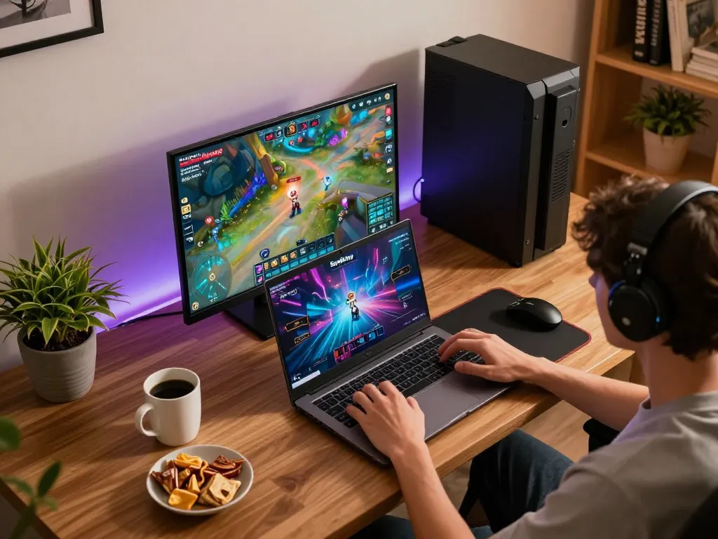 Engaging in strategic gameplay on Sepuhplay through a sleek laptop in a cozy home setting.